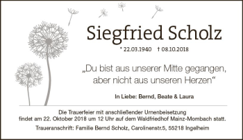 Traueranzeige von Siegfried Scholz von vrm-trauer