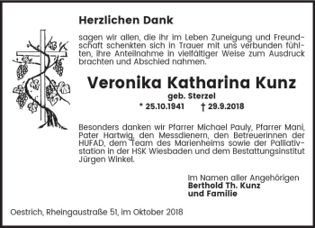 Traueranzeige von Veronika Katharina Kunz von vrm-trauer