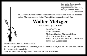 Traueranzeige von Walter Metzger von  Gießener Anzeiger