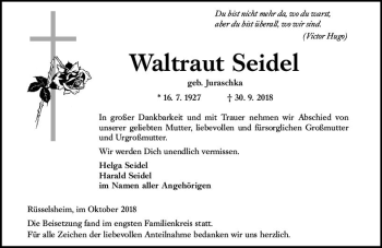 Traueranzeige von Waltraut Seidel von vrm-trauer