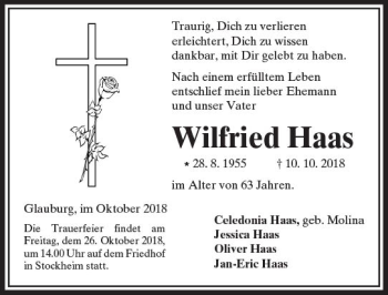 Traueranzeige von Wilfried Haas von  Kreisanzeiger