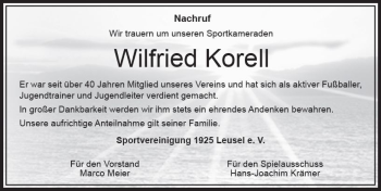 Traueranzeige von Wilfried Korell von VRM Trauer