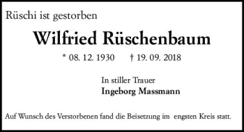 Traueranzeige von Wilfried Rüschenbaum von vrm-trauer