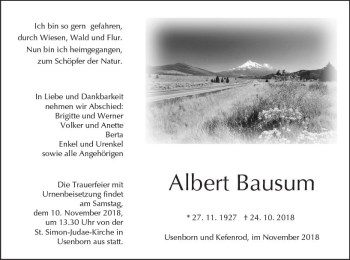 Traueranzeige von Albert Bausum von  Kreisanzeiger Traueranzeige von Albert Bausum von  Kreisanzeiger