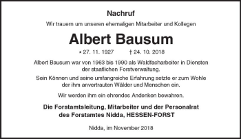 Traueranzeige von Albert Bausum von  Kreisanzeiger Traueranzeige von Albert Bausum von  Kreisanzeiger