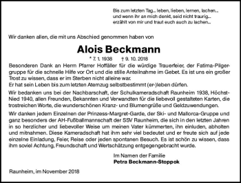 Traueranzeige von Alois Beckmann von vrm-trauer