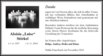 Traueranzeige von Aloisia Störkel von  Kreisanzeiger Traueranzeige von Aloisia Störkel von  Kreisanzeiger