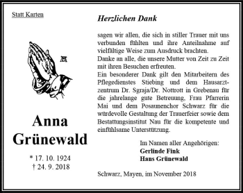Traueranzeige von Anna Grünewald von VRM Trauer