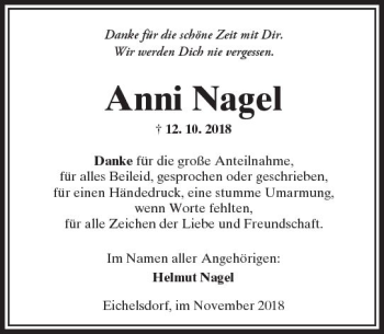 Traueranzeige von Anni Nagel von  Kreisanzeiger