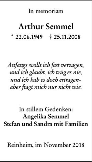 Traueranzeige von Arthur Semmel von vrm-trauer