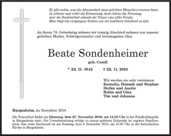 Traueranzeige von Beate Sondenheimer von vrm-trauer