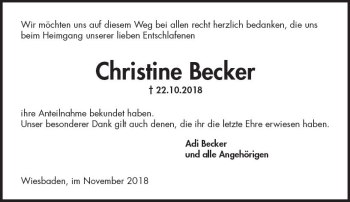 Traueranzeige von Christine Becker von vrm-trauer