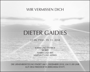 Traueranzeige von Dieter Gaidies von  Kreisanzeiger