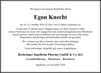 Traueranzeige von Egon Knecht von vrm-trauer