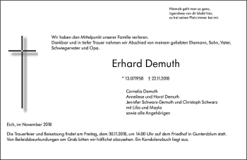 Traueranzeige von Erhard Demuth von vrm-trauer
