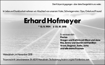Traueranzeige von Erhard Hofmeyer von vrm-trauer