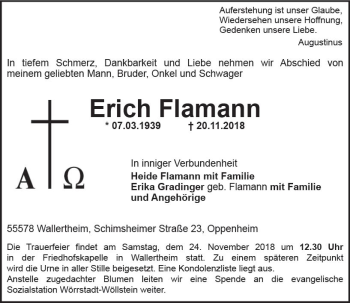 Traueranzeige von Erich Flamann von vrm-trauer