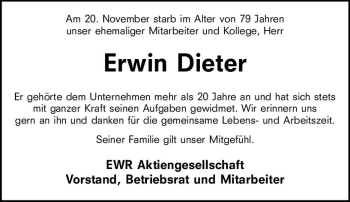 Traueranzeige von Erwin Dieter von vrm-trauer