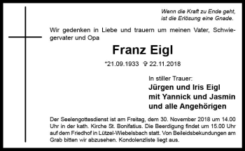 Traueranzeige von Franz Eigl von vrm-trauer