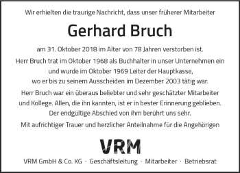 Traueranzeige von Gerhard Bruch von vrm-trauer Traueranzeige von Gerhard Bruch von vrm-trauer