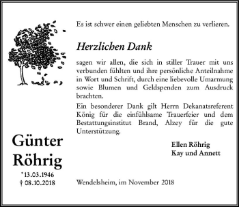 Traueranzeige von Günter Röhrig von vrm-trauer