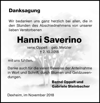 Traueranzeige von Hanni Saverino von vrm-trauer