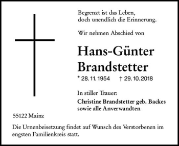 Traueranzeige von Hans-Günter Branstetter von vrm-trauer