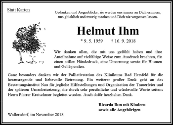Traueranzeige von Helmut Ihm von VRM Trauer