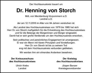 Traueranzeige von Henning von Storch von  Usinger Anzeiger Traueranzeige von Henning von Storch von  Usinger Anzeiger