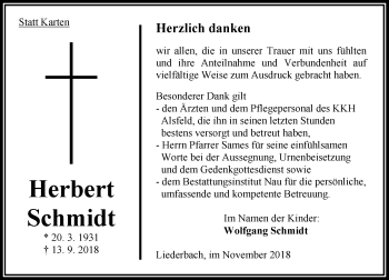Traueranzeige von Herbert Schmidt von VRM Trauer