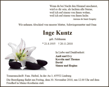 Traueranzeige von Inge Kuntz von vrm-trauer
