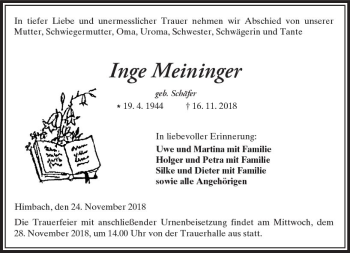 Traueranzeige von Inge Meininger von  Kreisanzeiger