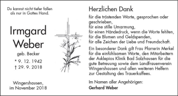 Traueranzeige von Irmgard Weber von  Kreisanzeiger