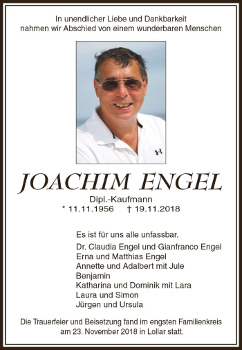 Traueranzeige von Joachim Engel von  Gießener Anzeiger