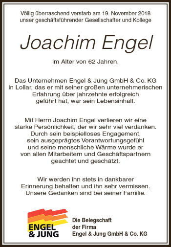 Traueranzeige von Joachim Engel von  Gießener Anzeiger
