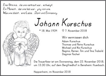 Traueranzeige von Johann Kurschus von vrm-trauer