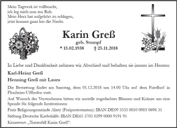 Traueranzeige von Karin Greß von vrm-trauer
