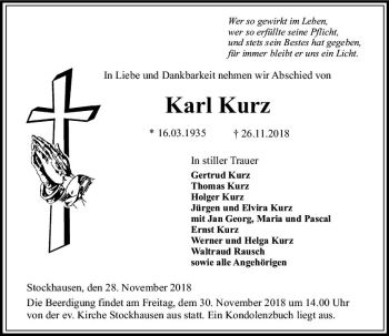Traueranzeige von Karl Kurz von VRM Trauer