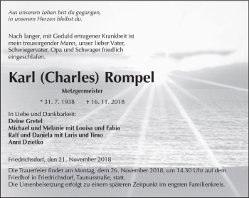 Traueranzeige von Karl Rompel von  Kreisanzeiger