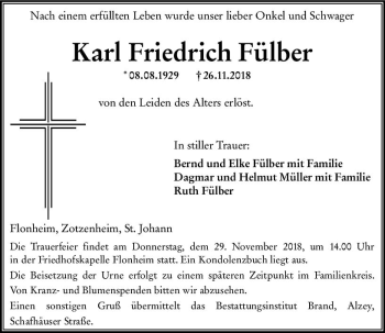 Traueranzeige von Karl Friedrich Fülber von vrm-trauer