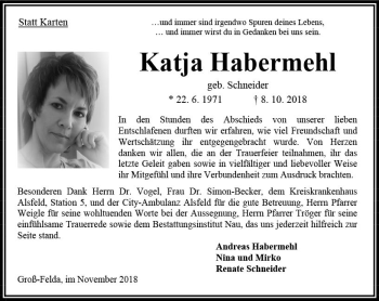 Traueranzeige von Katja Habermehl von VRM Trauer