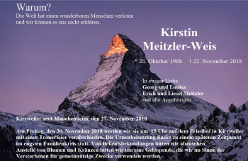 Traueranzeige von Kirstin Meitzler-Weis von vrm-trauer