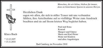 Traueranzeige von Klara Bach von  Camberger Anzeiger