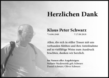 Traueranzeige von Klaus Peter Schwarz von  Usinger Anzeiger