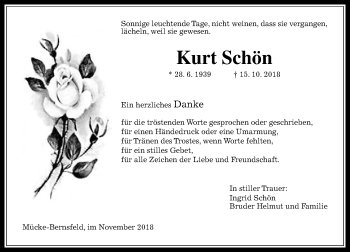 Traueranzeige von Kurt Schön von  Gießener Anzeiger