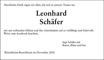 Traueranzeige von Leonhard Schäfer von vrm-trauer