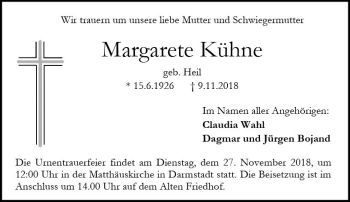 Traueranzeige von Margarete Kühne von vrm-trauer