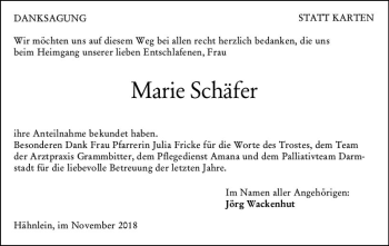 Traueranzeige von Marie Schäfer von vrm-trauer