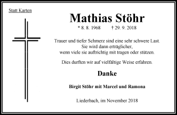 Traueranzeige von Mathias Stöhr von VRM Trauer