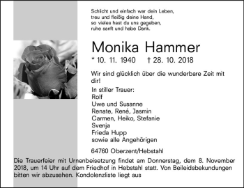 Traueranzeige von Monika Hammer von vrm-trauer Traueranzeige von Monika Hammer von vrm-trauer